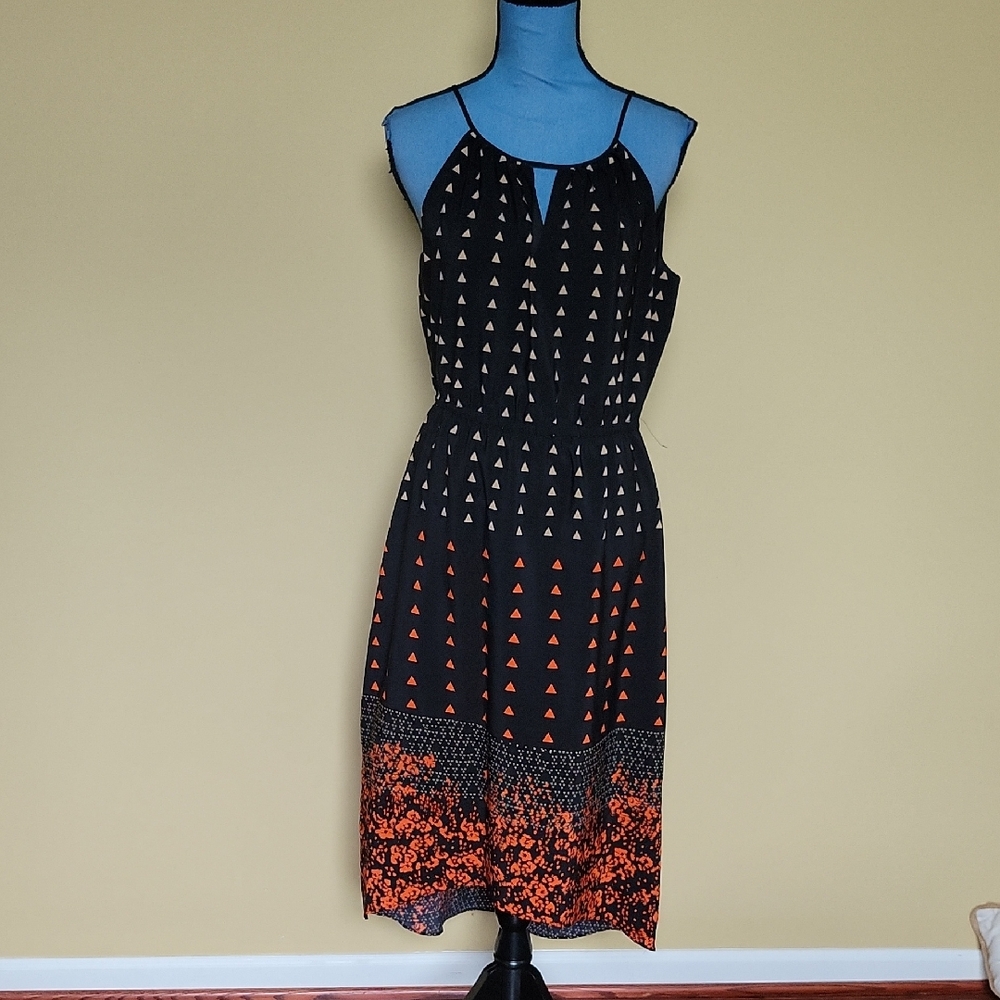 NWT Express Black & Orange High Low Patterned Women's Dress